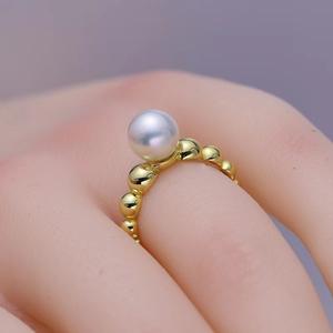 10322DIY <b>Pearl</b> Accessories S925 Silver <b>Ring</b> Simple and Trendy 8-10mm Round Beads Inlay Empty Stand Jewelry - Product Image 1