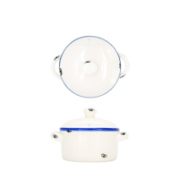 Cacerola Pequeña con Tapa de 9 cm, Esmalte Blanco con Borde Azul