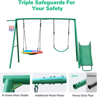 Ensembles de balançoire de soucoupe d'arrière-cour 440lbs, glissière multifonctionnelle résistante de support de balançoire en métal, cerceau de basket-ball d'enfants de balançoire de ceinture