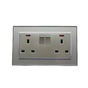 UK standard universal PC plate double 13A switched socket with light