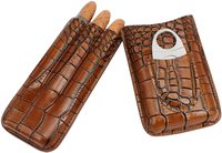Étui à cigares en cuir à motif Crocodile OEM personnalisé avec Cutter en acier inoxydable, 3 cigares de voyage