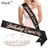 Tiara con banda de reina de cumpleaños, decoración de fiesta de cumpleaños de lámina de oro rosa, purpurina negra, 16 °, 21 °, 30 °, 40 °, 50 °, ST960