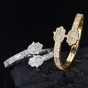 Iced Out Hamsa Hand Moissanite <b>Bracelet</b> 925 Sterling Silver VVS Fatima Palm Amulet Cuff Bling Wristwear GRA Certified - Product Image 1