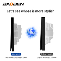 BAOBEN Panel Soket Sakelar Hitam Matte Ultra-Tipis Tipe 86, Rumah Tangga 16A Satu Tombol Kontrol Ganda 5 Lubang Dengan Lampu Neon