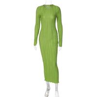 Robe longue plissée décontractée pour femme, collection printemps, style basique, manches longues, pour soirée, couleur orange, idéale pour le dropshipping