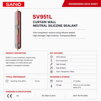 Scellant silicone de qualité industrielle SANVO, résistant aux intempéries, pour façades vitrées et murs-rideaux, adhésif, fabrication OEM