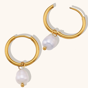 Dingran thiết kế cổ điển nước ngọt ngọc trai thả Bông tai 18K vàng mạ thép không gỉ Bông tai cho phụ nữ - Product Image 6