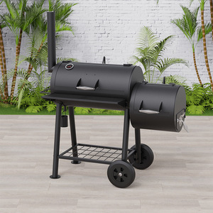 Outdoor Large American Style Smoker Grill With Trolley And Smoke Chamber For BBQ Cooking - Product Image 1