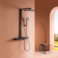 Clés de piano noires en laiton stock d'usine robinets de douche de bain thermostatiques multifonctionnels à effet pluie