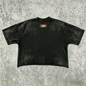 Hongguan Custom <b>Black</b> Heavyweight Acid Wash Casual Summer Oversized Drop Shoulder Graphic <b>Tee</b> <b>Shirt</b> - Product Image 2