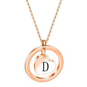 Collier pendentif cœur en or rose avec initiale A gravée, chaîne cercle creux pour femme, à porter au quotidien, cadeau - Product Image 4