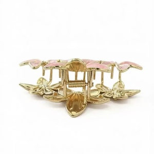 Pink Flower <b>Hair</b> <b>Claw</b> <b>Clip</b> Gold Tone Floral <b>Hair</b> <b>Clip</b> for Women Daily Wear - Product Image 4