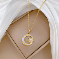 Collier HWASAN Star Moon Zircon, élégant, tendance, polyvalent, magnifique, chaîne de clavicule pour femmes, acier inoxydable plaqué or