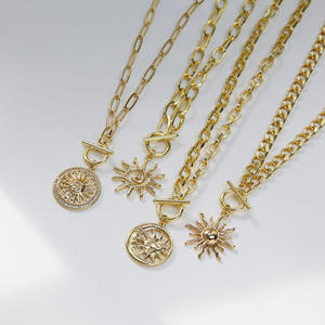 ビンテージ鋳造サンチャーム天体OTバックルネックレス18kゴールドメッキチャンキーサンペンダントネックレス女性用 - Product Image 2