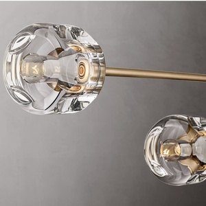 Contemporary Double Tier Rod Linear <b>Light</b> Satin Brass Frame Vertical Ribbed <b>Cube</b> Glass Pendant Lamp for Farmhouse Kitchen Island - Product Image 3