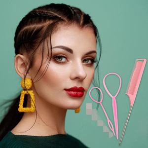 Hair Styling Kit Pink Hair Pulling Comb Large <b>Small</b> Hair Forks Plastic Hair Styling <b>Tool</b> Set For Women And Girls - Product Image 4