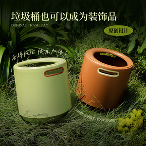 Double Layer Portable Trash Can Cylindrical Indoor Wastebasket Sudan Brown European Green For Home Living Room Bedroom Use - Product Image 4