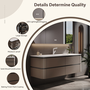 Mueble de Baño con Lavabo Simple/Doble de 60-92 Pulgadas con Luz LED, Mueble de Baño Suspendido en la Pared, Gabinete de Baño <span class=keywords><strong>para</strong></span> <span class=keywords><strong>Baños</strong></span> Minimalistas - Product Image 2