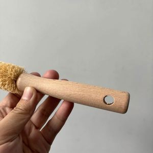 Eco-Friendly Coconut Palm <b>Brush</b> Beech Wood Handle Kitchen Scrubber for Pots Pans - Product Image 3