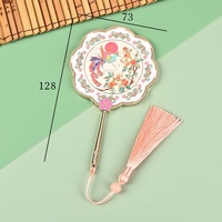 Miroir portable à poignée métallique style chinois avec fleur de pivoine de Luoyang, pompon, cadeau culturel créatif touristique, miroir de maquillage, souvenir