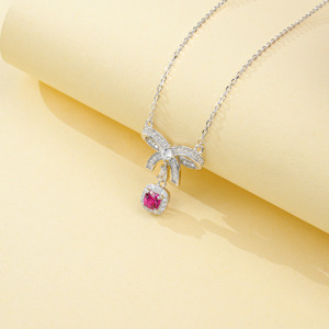 Hot Sale Wholesale S925 Sterling Silver Lab Grown <b>Ruby</b> <b>Necklace</b> Gem Pendant <b>Necklace</b> Women Fine Jewelry BulkSupply Low MOQ Q - Product Image 5
