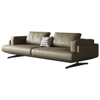 Ensemble de canapés modulaires en cuir pleine fleur et bois, style italien minimaliste, design de luxe, avec dossier coussin et accoudoirs carrés, pour salon