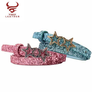 Designer di moda Bling Glitter sottile per bambini cintura piatta in pelle PU fibbia stella cintura per bambini per bambine - Product Image 1