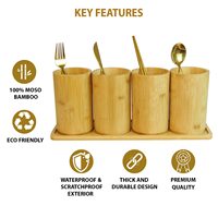Organisateur d'ustensiles de cuisine en bambou, porte-ustensiles en bambou, porte-couverts en bois avec plateau en bambou