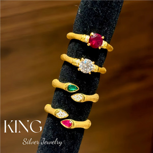 King Silver Jewelry Bamboo Shape Gemstone <b>Ring</b> Zircon Unisex Everyday Wear - Product Image 1