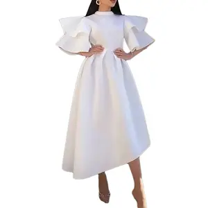 Cross border Women's 2023 Summer New Double Layer Ruffle Sleeve Solid Color Large Display European and American Dress Foreign Tr