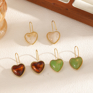 Heart Shape Resin Drop Earrings Gold <b>Frame</b> Bezel Setting For Women Fashion Jewelry TE60494 - Product Image 1