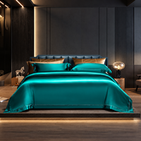 Parure de lit 4 pièces en soie de mûrier 100 % naturelle, vert paon, housse de couette, drap plat, taies d'oreiller, personnalisable OEM ODM pour maisons et hôtels