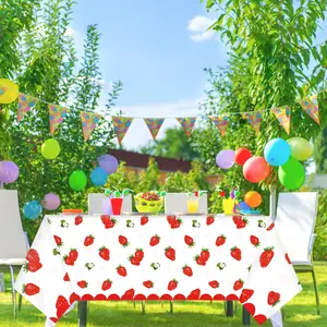 딸기 파티 식탁보 장식 일회용 플라스틱 테이블 커버 여름 과일 생일 파티 용품 베이비 샤워
