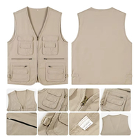 Gilet Multi-Poches 100% Coton Cargo Homme, Veste de Pêcheur pour Escalade, Pêche, Randonnée, Journaliste, Photographie, Camping