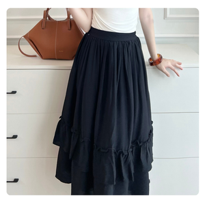 OEM Chic <b>Black</b> <b>Tiered</b> Ruffle Hem <b>Skirt</b> Women High Waist Gathered Long Swing <b>Skirt</b> Casual Modest Elegant Maxi <b>Skirts</b> - Product Image 1