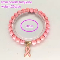 Perles en pierre naturelle œil de tigre rose or LC202503256 en gros, breloque ruban de sensibilisation au cancer du sein, bracelet extensible, cadeau