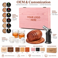 Kit de fumage de whisky personnalisé avec boîte en bois, torche, verres, copeaux de bois, logo OEM, marque privée, coffret cadeau personnalisé