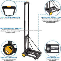 Chariot à bagages pliable léger et portable, capacité de charge de 110 lb, poignée télescopique, 2 roues en caoutchouc, cadre en alliage d'aluminium