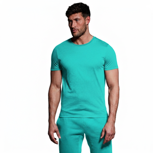 Camiseta de Manga Corta para Hombre, Cuello Redondo, Color Sólido, Tejido de Punto, Corte Ajustado, Estilo Casual - Product Image 1