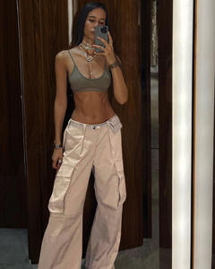 Pantaloni <span class=keywords><strong>Cargo</strong></span> da <span class=keywords><strong>Donna</strong></span> Stile Streetwear Hip Hop Chic con Tasche Multiple, Joggers Marrone Maillard, Pantaloni Parachute - Product Image 3