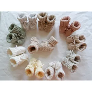 New Born Baby Floor Socks Cotton Hand Made Crochet Knit Baby Booties Organic cotton bamboo and wool fabrics can be customized