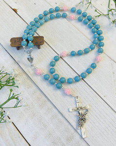 Chapelet Catholique en Perles de Prière Turquoise Rose avec Croix Ornée de Rose et Vierge <span class=keywords><strong>Marie</strong></span> - Product Image 2