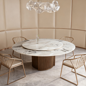 Phong cách sang trọng Tùy chỉnh nội thất bàn ăn biệt thự bằng đá cẩm thạch trắng tròn tự nhiên có chân kim loại - Product Image 3