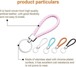 Porte-clés en cuir tressé élégant en PU, accessoire <span class=keywords><strong>de</strong></span> voiture, pendentif <span class=keywords><strong>de</strong></span> sac, ornement suspendu en alliage <span class=keywords><strong>de</strong></span> zinc pour accrocher les clés <span class=keywords><strong>de</strong></span> voiture, pour hommes ou femmes - Product Image 3