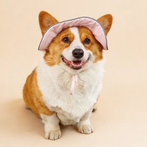 Sombrero de verano para mascotas, estilo pescador, con bloques de color azul claro y rosa, protección solar para perros - Product Image 3