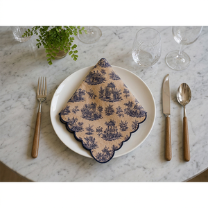 Premium Viscose <b>Linen</b> <b>Tea</b> <b>Towel</b> with Blue Toile Print & Scalloped Border – Decorative Kitchen Dish <b>Towel</b> for Home, Restaurant - Product Image 4