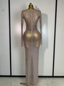 Robes longues de soirée élégantes en polyester pour femmes avec des diamants étincelants, tenue de scène pour célébrités, soirée en boîte de nuit, bal de promo, chanteuse, <span class=keywords><strong>danseuse</strong></span> - Product Image 4