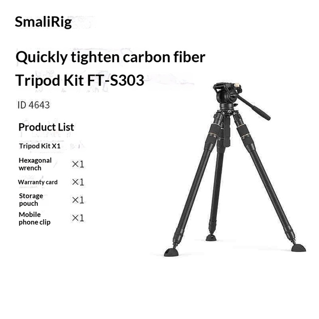 Small Rig 4643 Carbon Fiber Tripod FT-S303 Professional Photography Adjustable Legs Quick Rotation Lifting Technology Hydraulic