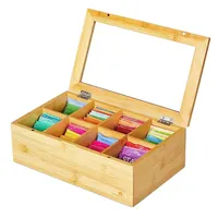 Boîte de rangement pour thé en bambou éco-responsable avec fenêtre de visualisation en acrylique transparent, 12 compartiments rectangulaires pour thé en vrac et thé en sachet