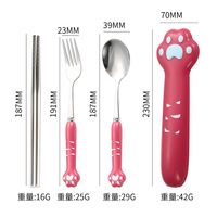 Vaisselle de 3 baguettes, cuillères, fourchettes, griffes de chat créatives vente en gros d'ensembles de couverts de cuisine durables vaisselle portable dessin animé